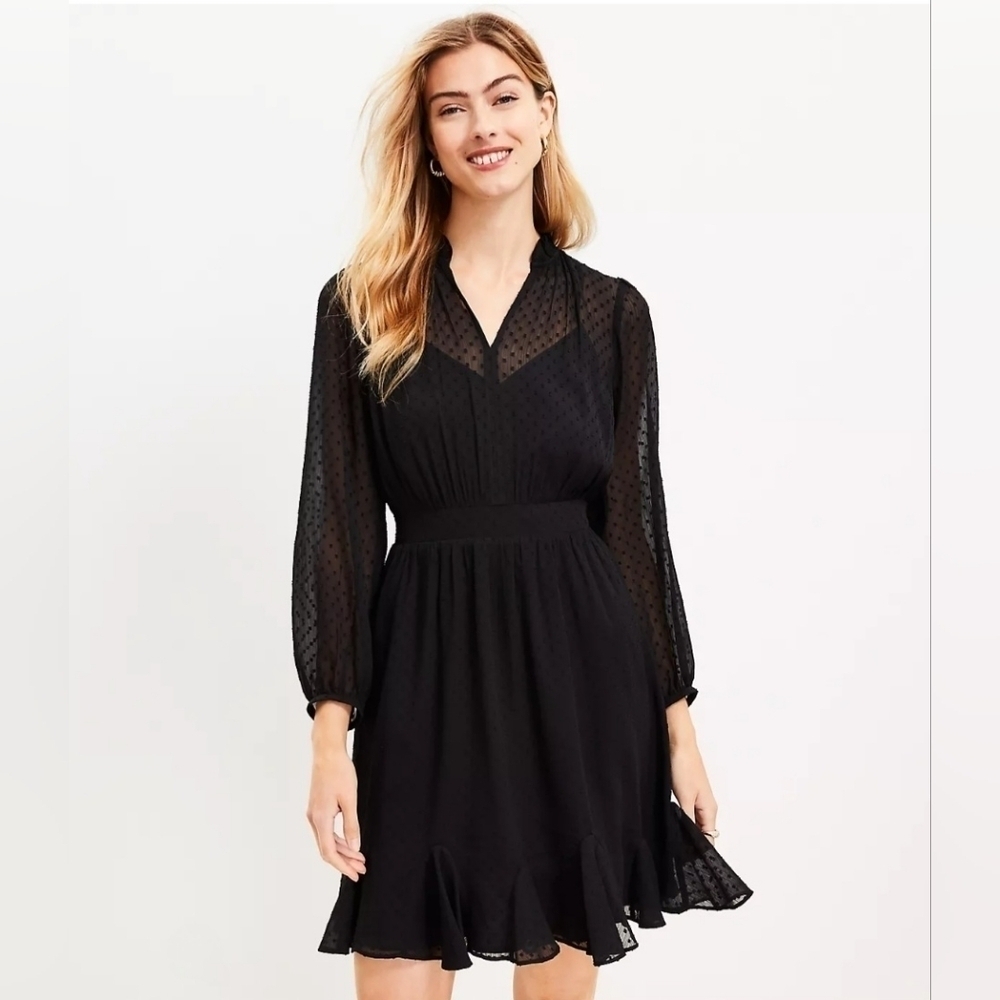 NWT | LOFT | Clip Godet Flare Dress | Size: 4 | Color: Black